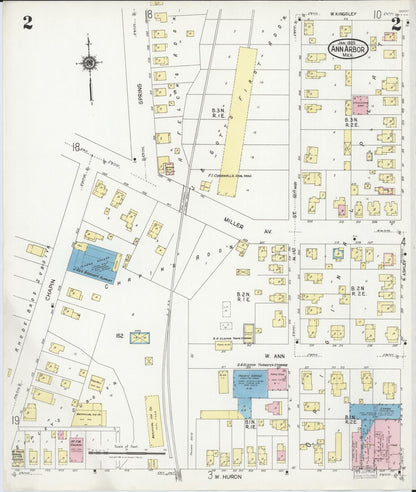 Sanborn Fire Insurance Map from Ann Arbor, Washtenaw County, Michigan (1925), Sheet #0002 - Historic Sanborn Fire Insurance Map Print, vintage old map wall art, antique decor, genealogy gift, Michigan Michigan map