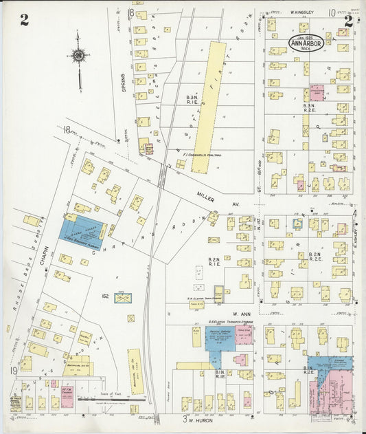 Sanborn Fire Insurance Map from Ann Arbor, Washtenaw County, Michigan (1925), Sheet #0002 - Historic Sanborn Fire Insurance Map Print, vintage old map wall art, antique decor, genealogy gift, Michigan Michigan map