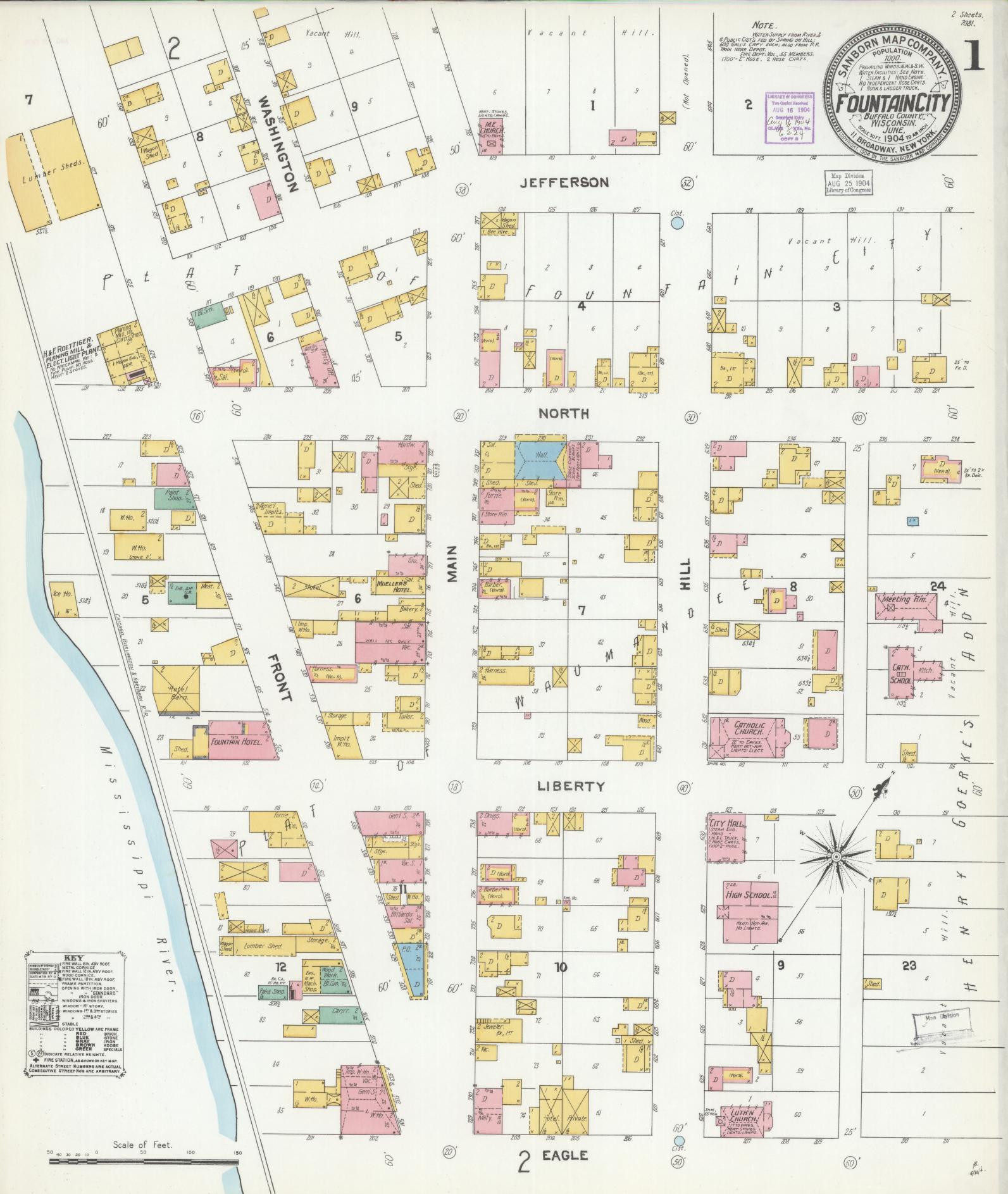 Sanborn Fire Insurance Map from Fountain City, Buffalo County, Wisconsin (1904), Sheet #0001 - Complete Map Set gallery image, historic Sanborn map, vintage wall art, Wisconsin Wisconsin