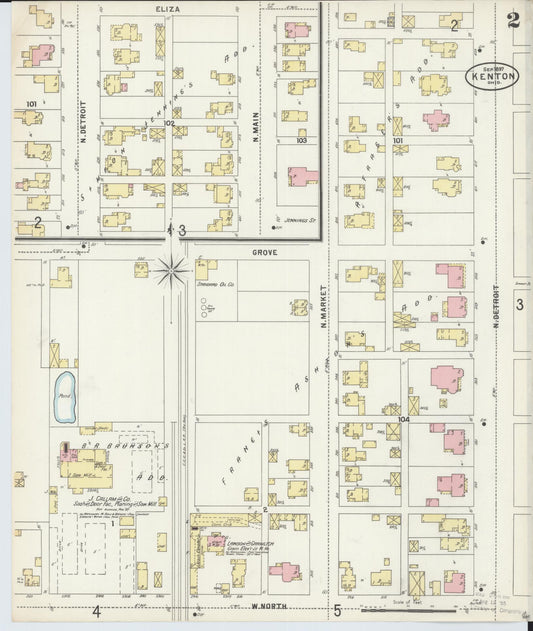 Sanborn Fire Insurance Map from Kenton, Hardin County, Ohio (1897), Sheet #0002 - Historic Sanborn Fire Insurance Map Print, vintage old map wall art, antique decor, genealogy gift, Ohio Ohio map