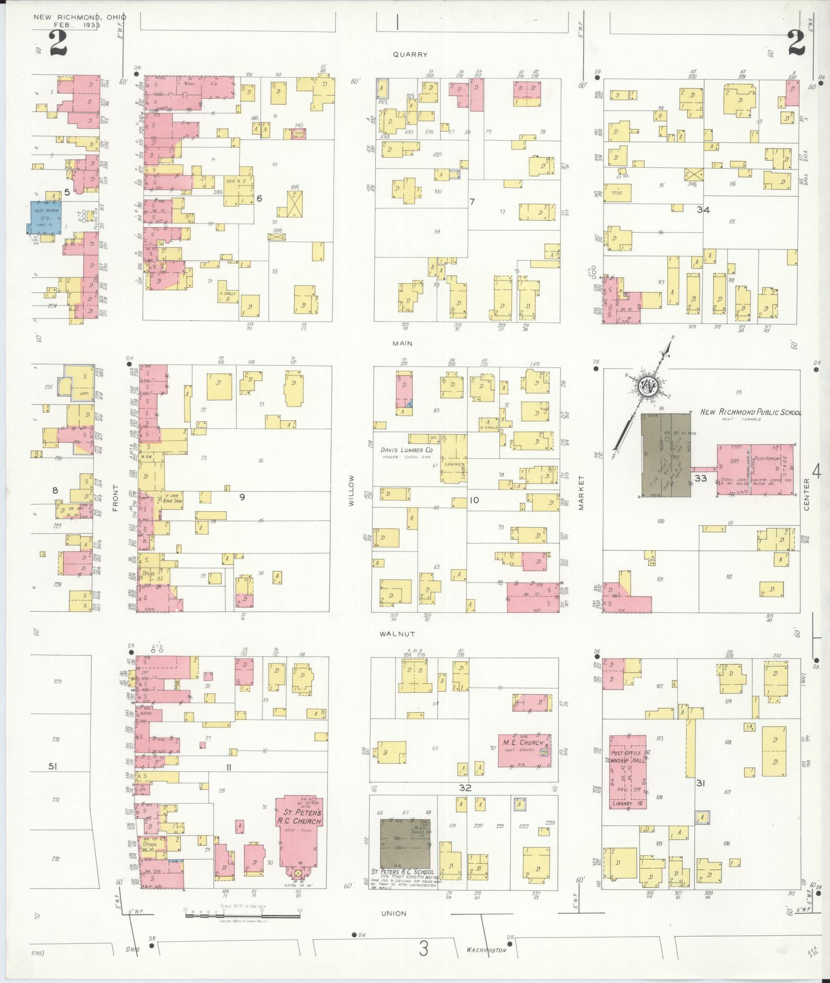 Sanborn Fire Insurance Map from New Richmond, Clermont County, Ohio (1933), Sheet #0002 - Complete Map Set gallery image, historic Sanborn map, vintage wall art, Ohio Ohio
