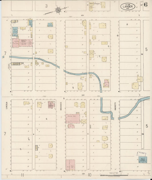 Sanborn Fire Insurance Map from Lander, Fremont County, Wyoming (1918), Sheet #0006 - Historic Sanborn Fire Insurance Map Print, vintage old map wall art, antique decor, genealogy gift, Wyoming Wyoming map