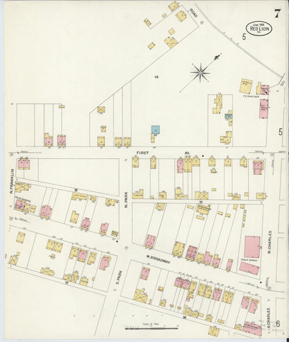 Sanborn Fire Insurance Map from Red Lion, York County, Pennsylvania (1908), Sheet #0007 - Historic Sanborn Fire Insurance Map Print, vintage old map wall art, antique decor, genealogy gift, Pennsylvania Pennsylvania map