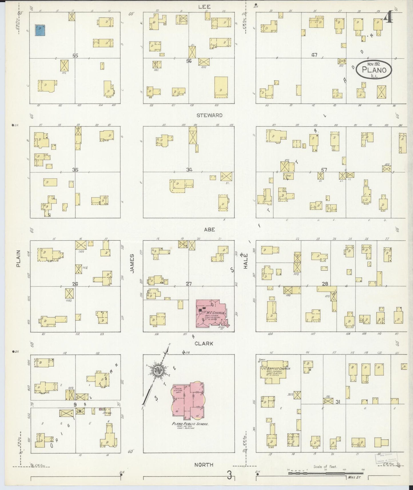 Sanborn Fire Insurance Map from Plano, Kendall County, Illinois (1912), Sheet #0004 - Complete Map Set gallery image, historic Sanborn map, vintage wall art, Illinois Illinois