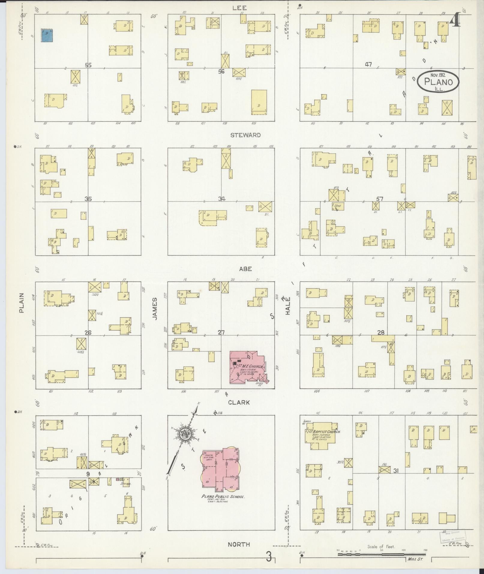 Sanborn Fire Insurance Map from Plano, Kendall County, Illinois (1912), Sheet #0004 - Complete Map Set gallery image, historic Sanborn map, vintage wall art, Illinois Illinois