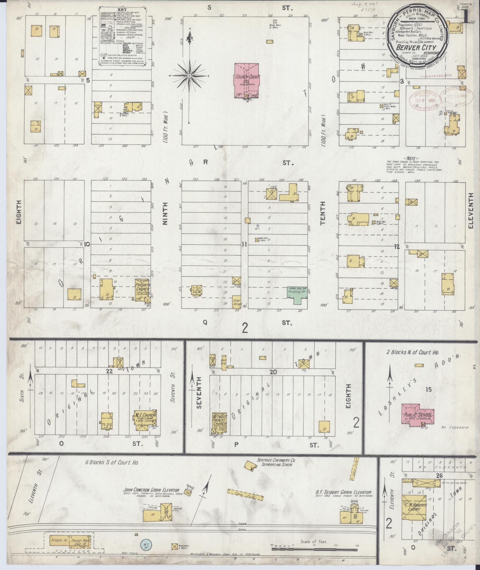 Sanborn Fire Insurance Map from Beaver City, Furnas County, Nebraska (1899), Sheet #0001 - Historic Sanborn Fire Insurance Map Print, vintage old map wall art, antique decor, genealogy gift, Nebraska Nebraska map