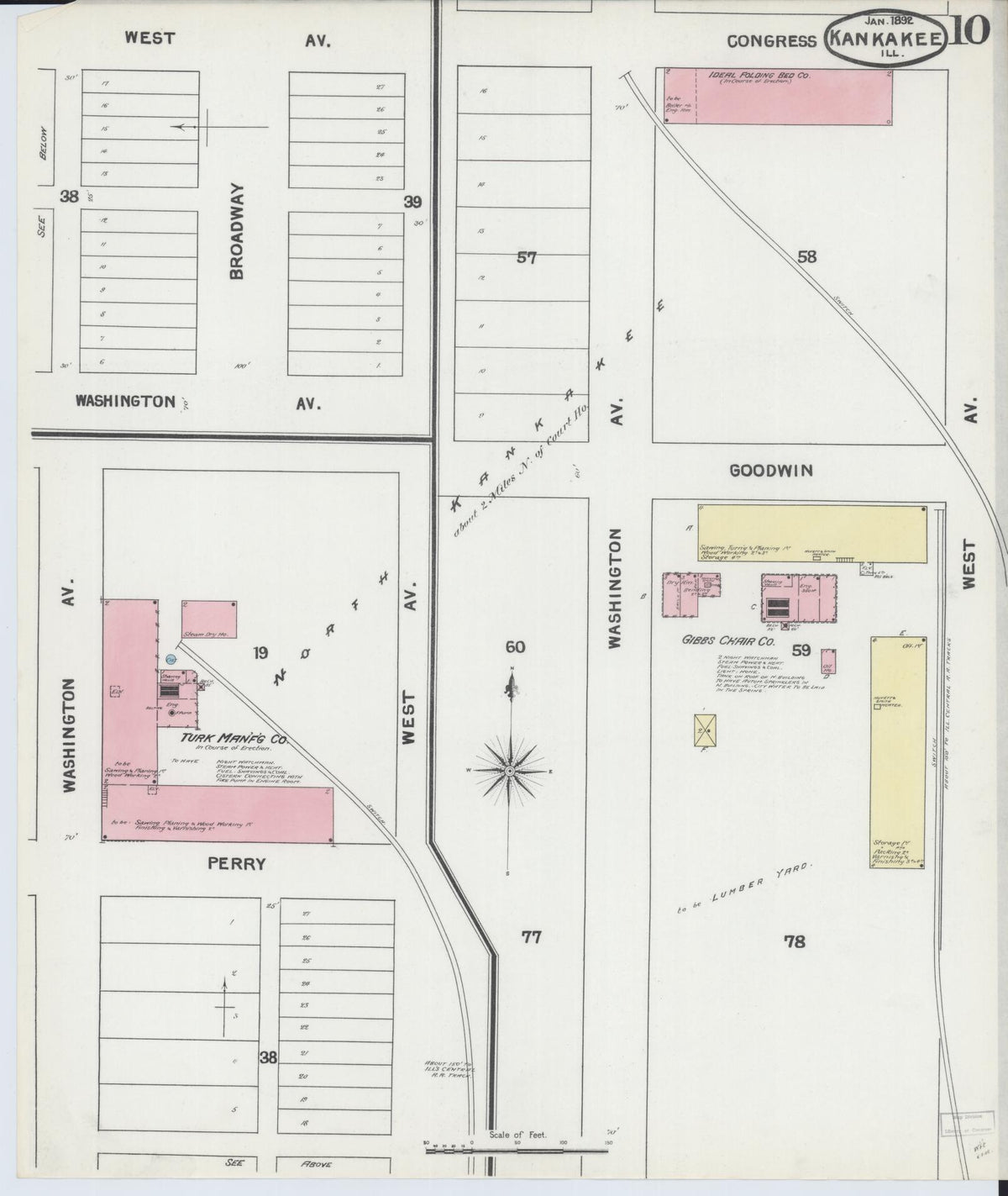 Sanborn Fire Insurance Map from Kankakee, Kankakee County, Illinois (1892), Sheet #0010 - Complete Map Set gallery image, historic Sanborn map, vintage wall art, Illinois Illinois