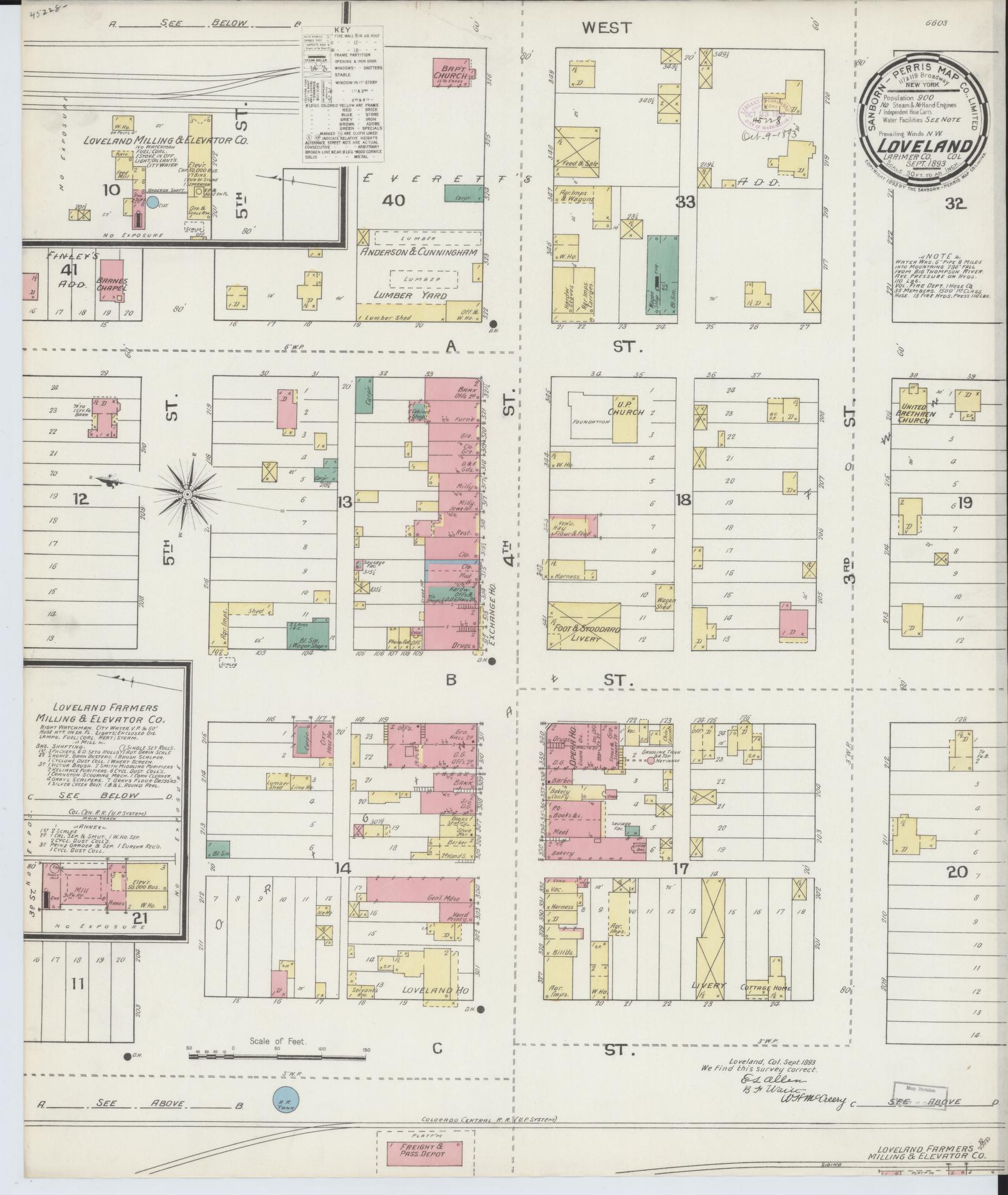 Sanborn Fire Insurance Map from Loveland, Larimer County, Colorado (1893), Sheet #0001 - Historic Sanborn Fire Insurance Map Print, vintage old map wall art, antique decor, genealogy gift, Colorado Colorado map