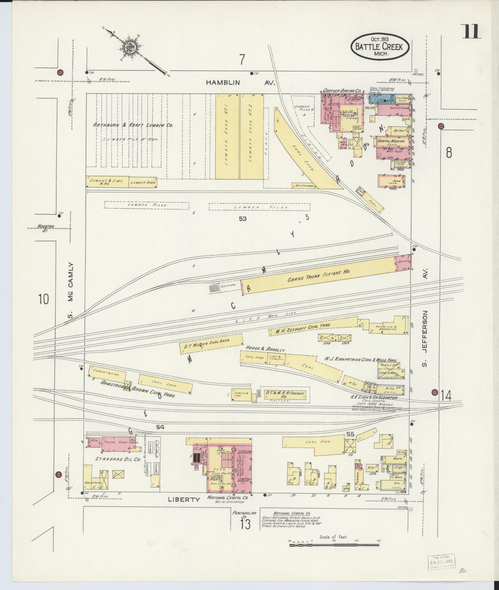 Sanborn Fire Insurance Map from Battle Creek, Calhoun County, Michigan (1913), Sheet #0011 - Complete Map Set gallery image, historic Sanborn map, vintage wall art, Michigan Michigan