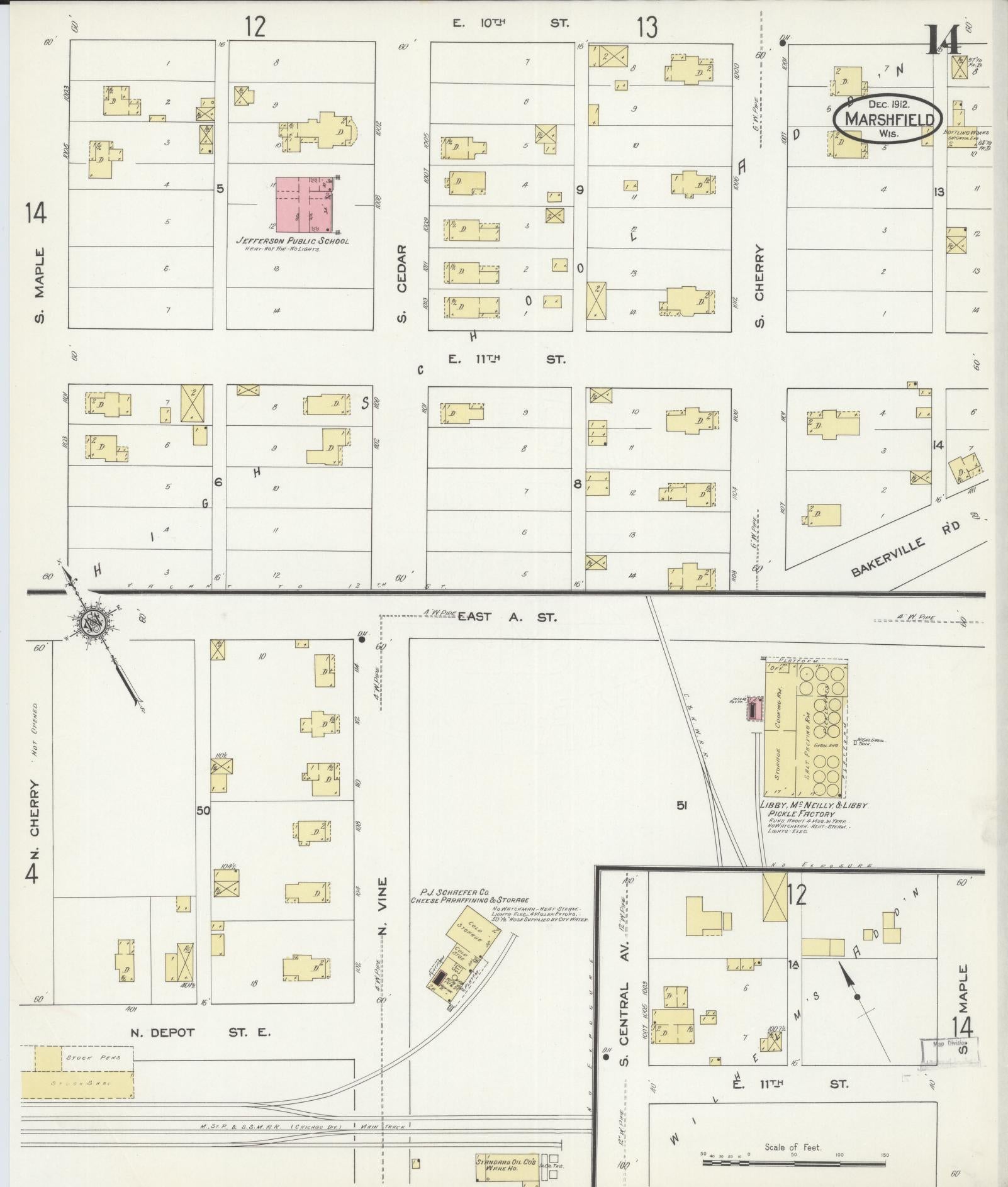 Sanborn Fire Insurance Map from Marshfield, Wood County, Wisconsin (1912), Sheet #0014 - Complete Map Set gallery image, historic Sanborn map, vintage wall art, Wisconsin Wisconsin