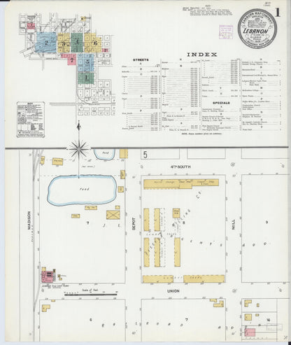 Sanborn Fire Insurance Map from Lebanon, Saint Clair County, Illinois (1906), Sheet #0001 - Complete Map Set gallery image, historic Sanborn map, vintage wall art, Illinois Illinois
