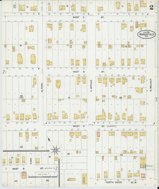 Sanborn Fire Insurance Map from Marshfield, Wood County, Wisconsin (1904), Sheet #0002 - Historic Sanborn Fire Insurance Map Print, vintage old map wall art, antique decor, genealogy gift, Wisconsin Wisconsin map