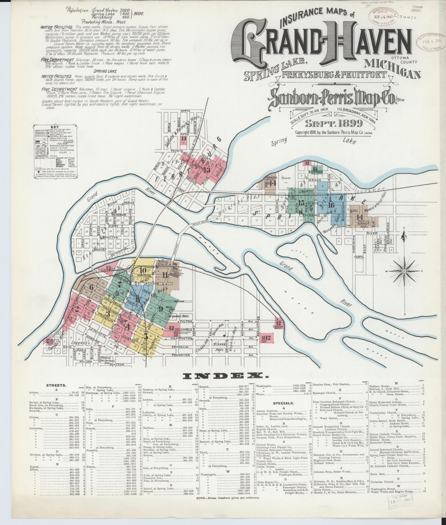 Sanborn Fire Insurance Map from Grand Haven, Ottawa County, Michigan (1899), Sheet #0001 - Complete Map Set gallery image, historic Sanborn map, vintage wall art, Michigan Michigan