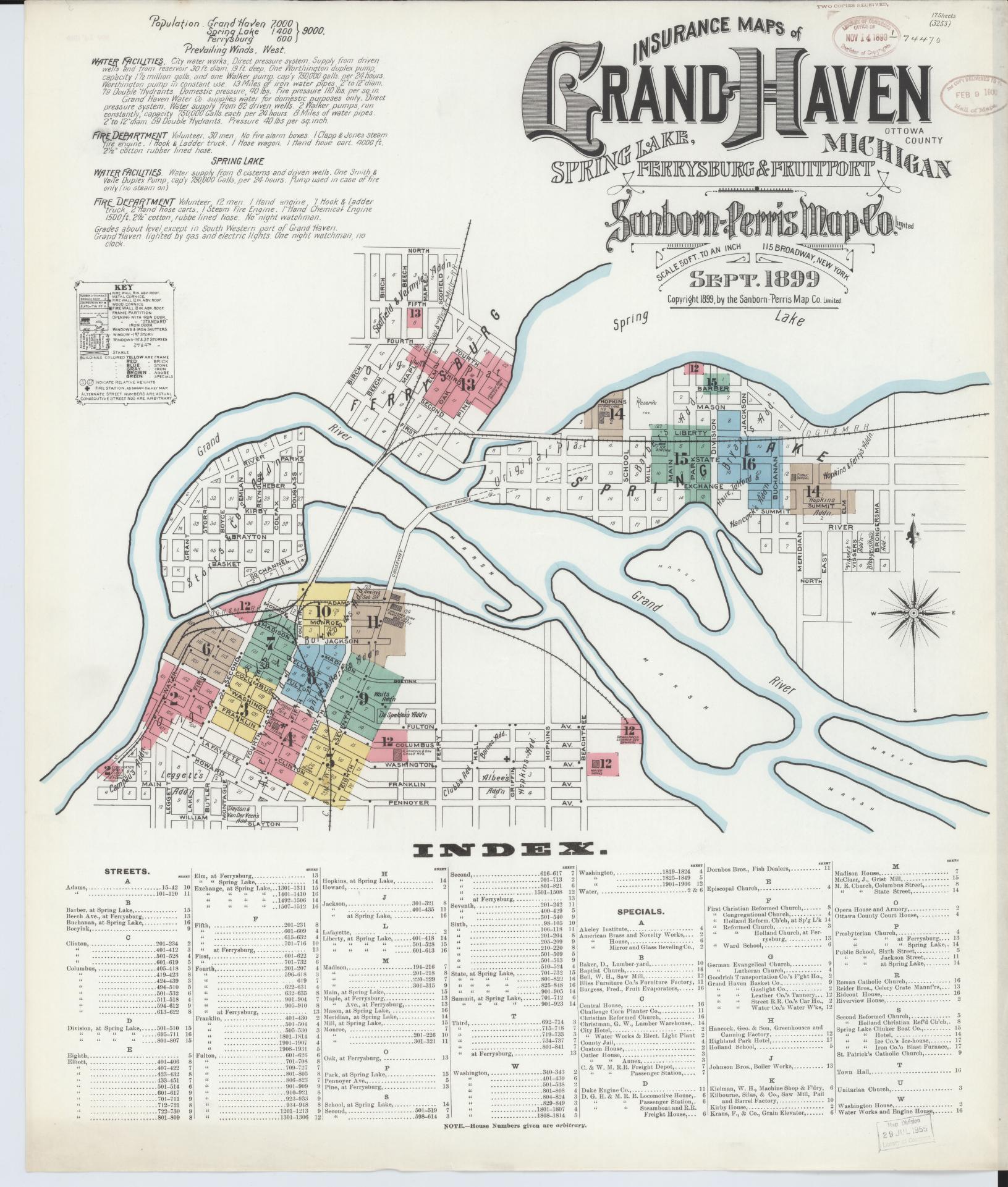 Sanborn Fire Insurance Map from Grand Haven, Ottawa County, Michigan (1899), Sheet #0001 - Complete Map Set gallery image, historic Sanborn map, vintage wall art, Michigan Michigan