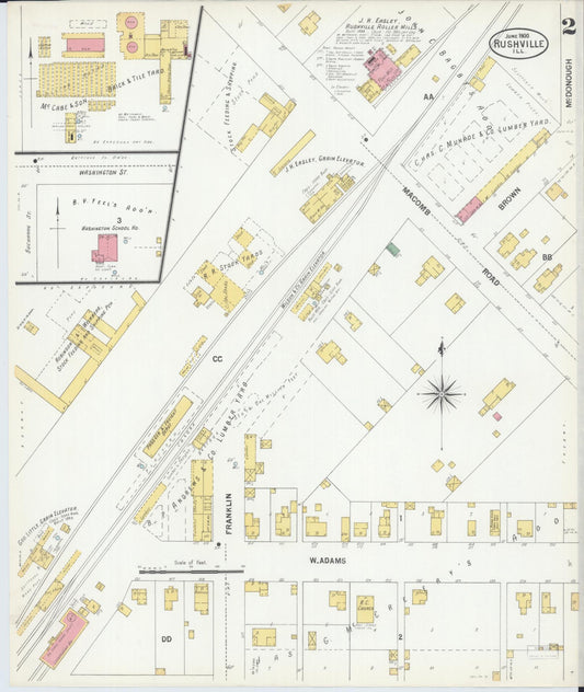 Sanborn Fire Insurance Map from Rushville, Schuyler County, Illinois (1900), Sheet #0002 - Historic Sanborn Fire Insurance Map Print, vintage old map wall art, antique decor, genealogy gift, Illinois Illinois map