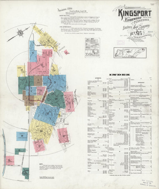 Sanborn Fire Insurance Map from Kingsport, Sullivan County, Tennessee (1925), Sheet #0001 - Complete Map Set gallery image, historic Sanborn map, vintage wall art, Tennessee Tennessee