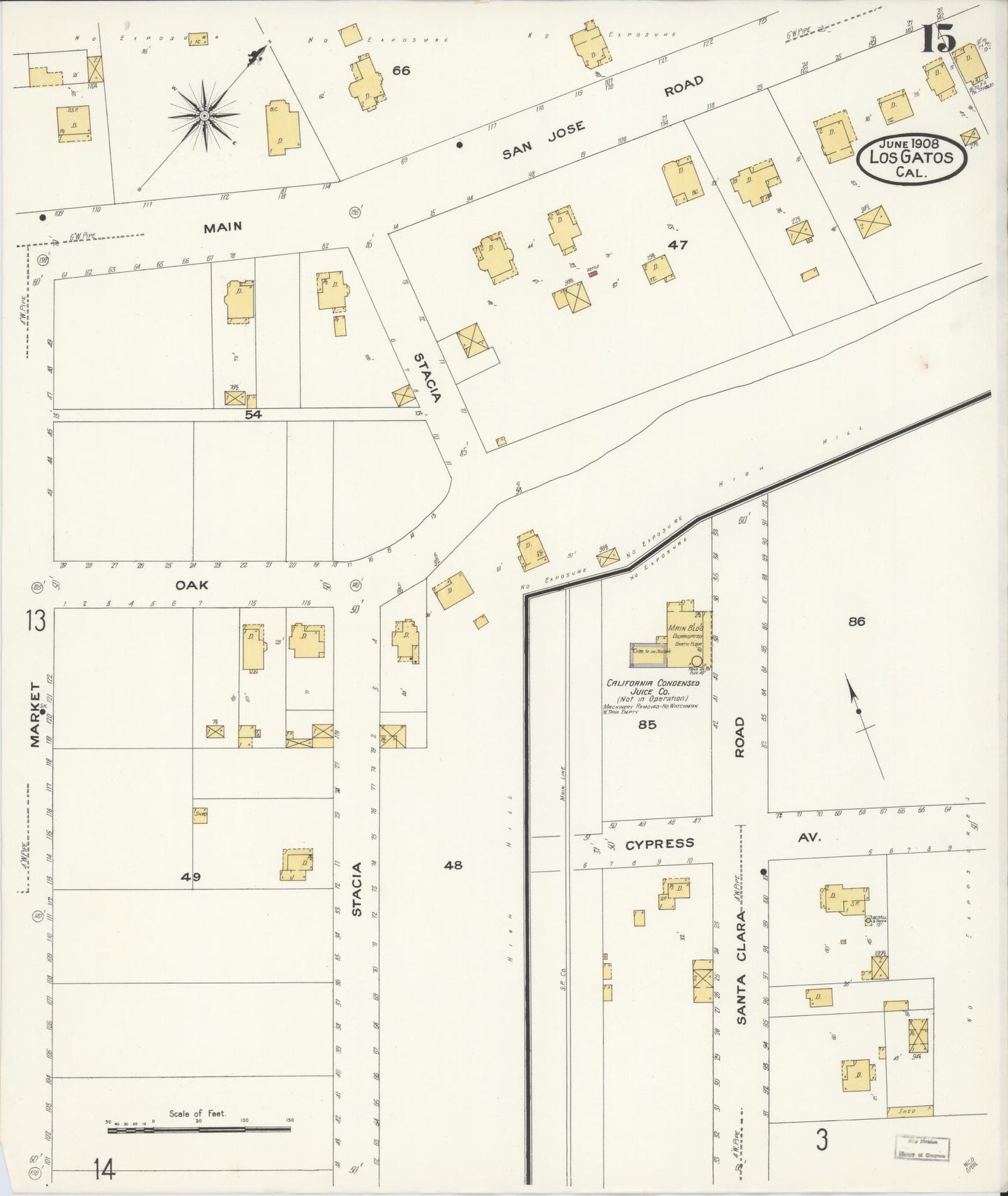 Sanborn Fire Insurance Map from Los Gatos, Santa Clara County, California (1908), Sheet #0015 - Historic Sanborn Fire Insurance Map Print, vintage old map wall art, antique decor, genealogy gift, California California map