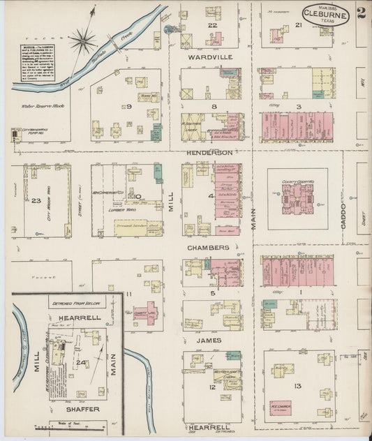 Sanborn Fire Insurance Map from Cleburne, Johnson County, Texas (1885), Sheet #0002 - Historic Sanborn Fire Insurance Map Print, vintage old map wall art, antique decor, genealogy gift, Texas Texas map