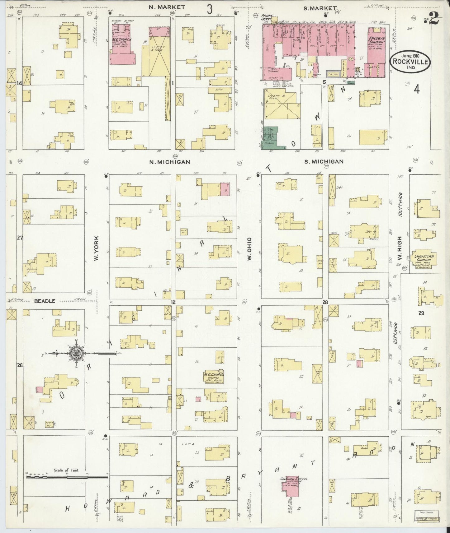 Sanborn Fire Insurance Map from Rockville, Parke County, Indiana (1910), Sheet #0002 - Complete Map Set gallery image, historic Sanborn map, vintage wall art, Indiana Indiana