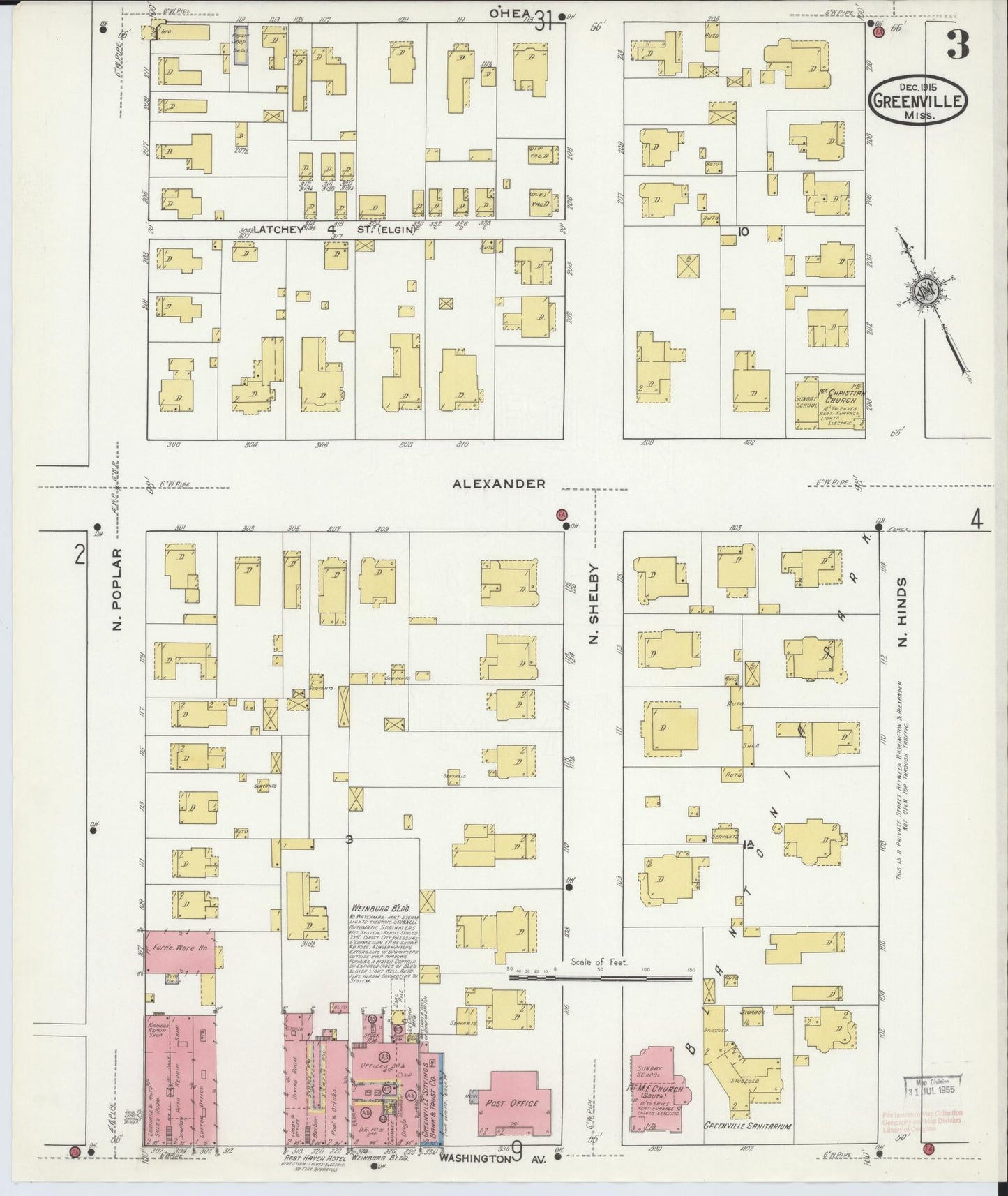 Sanborn Fire Insurance Map from Greenville, Washington County, Mississippi (1915), Sheet #0003 - Complete Map Set gallery image, historic Sanborn map, vintage wall art, Mississippi Mississippi