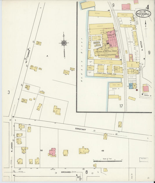 Sanborn Fire Insurance Map from Peekskill, Westchester County, New York (1911), Sheet #0004 - Historic Sanborn Fire Insurance Map Print, vintage old map wall art, antique decor, genealogy gift, New York New York map