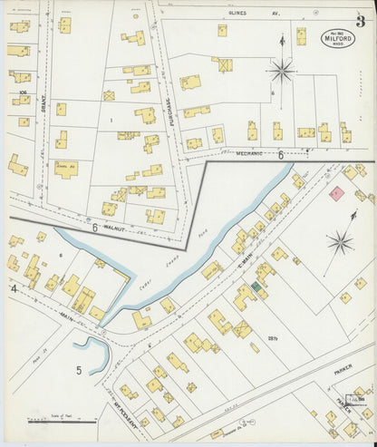 Sanborn Fire Insurance Map from Milford, Worcester County, Massachusetts (1903), Sheet #0003 - Historic Sanborn Fire Insurance Map Print, vintage old map wall art, antique decor, genealogy gift, Massachusetts Massachusetts map