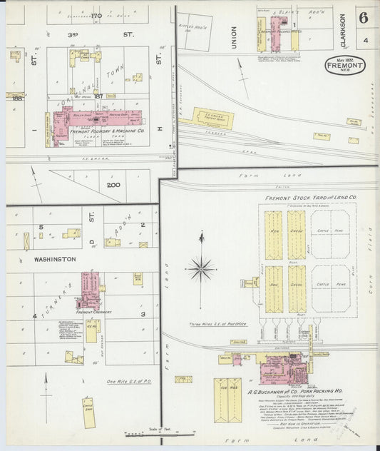 Sanborn Fire Insurance Map from Fremont, Dodge County, Nebraska (1892), Sheet #0006 - Historic Sanborn Fire Insurance Map Print, vintage old map wall art, antique decor, genealogy gift, Nebraska Nebraska map