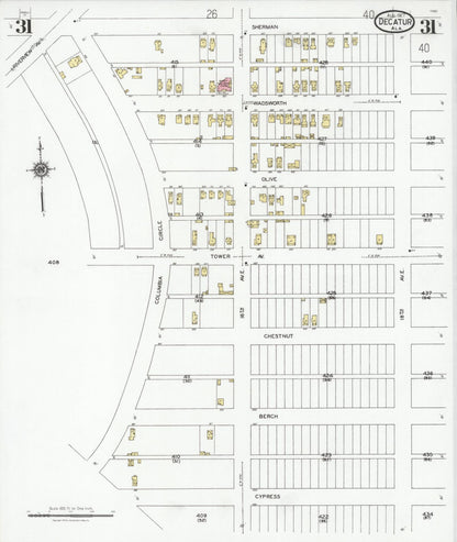 Sanborn Fire Insurance Map from Decatur, Morgan County, Alabama (1927), Sheet #0031 - Complete Map Set gallery image, historic Sanborn map, vintage wall art, Alabama Alabama