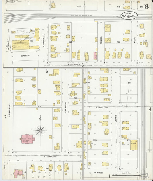Sanborn Fire Insurance Map from Kendallville, Noble County, Indiana (1904), Sheet #0008 - Historic Sanborn Fire Insurance Map Print, vintage old map wall art, antique decor, genealogy gift, Indiana Indiana map