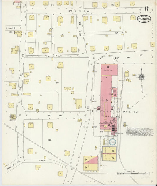 Sanborn Fire Insurance Map from Roanoke, Randolph County, Alabama (1913), Sheet #0006 - Historic Sanborn Fire Insurance Map Print, vintage old map wall art, antique decor, genealogy gift, Alabama Alabama map