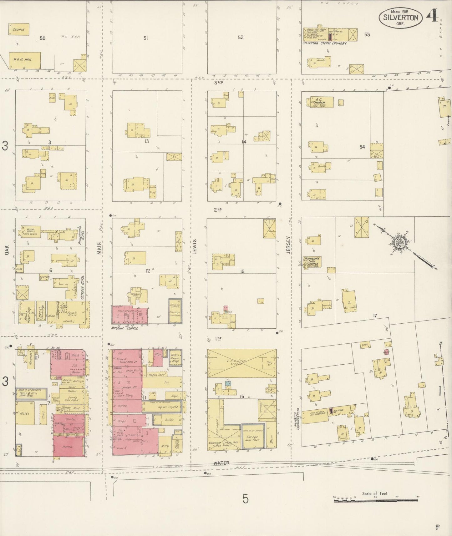 Sanborn Fire Insurance Map from Silverton, Marion County, Oregon (1915), Sheet #0004 - Complete Map Set gallery image, historic Sanborn map, vintage wall art, Oregon Oregon