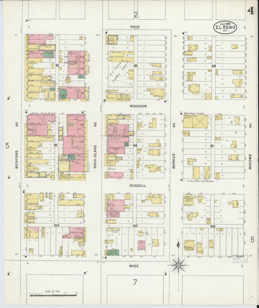 Sanborn Fire Insurance Map from El Reno, Canadian County, Oklahoma (1898), Sheet #0004 - Historic Sanborn Fire Insurance Map Print, vintage old map wall art, antique decor, genealogy gift, Oklahoma Oklahoma map