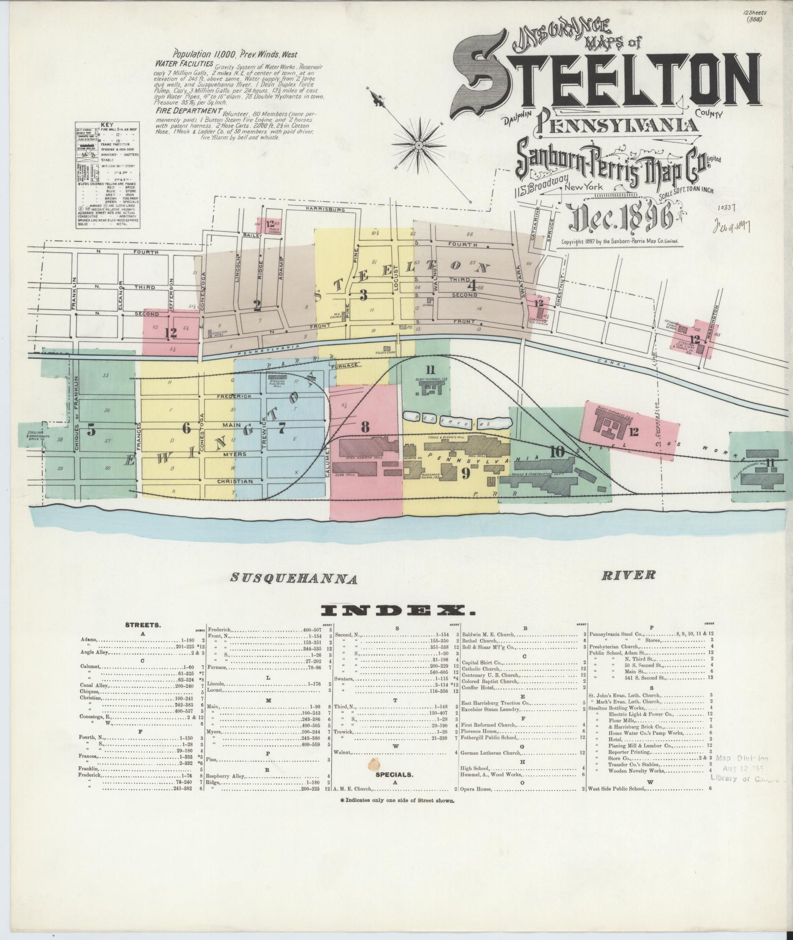 Sanborn Fire Insurance Map from Steelton, Dauphin County, Pennsylvania (1896), Sheet #0001 - Complete Map Set gallery image, historic Sanborn map, vintage wall art, Pennsylvania Pennsylvania