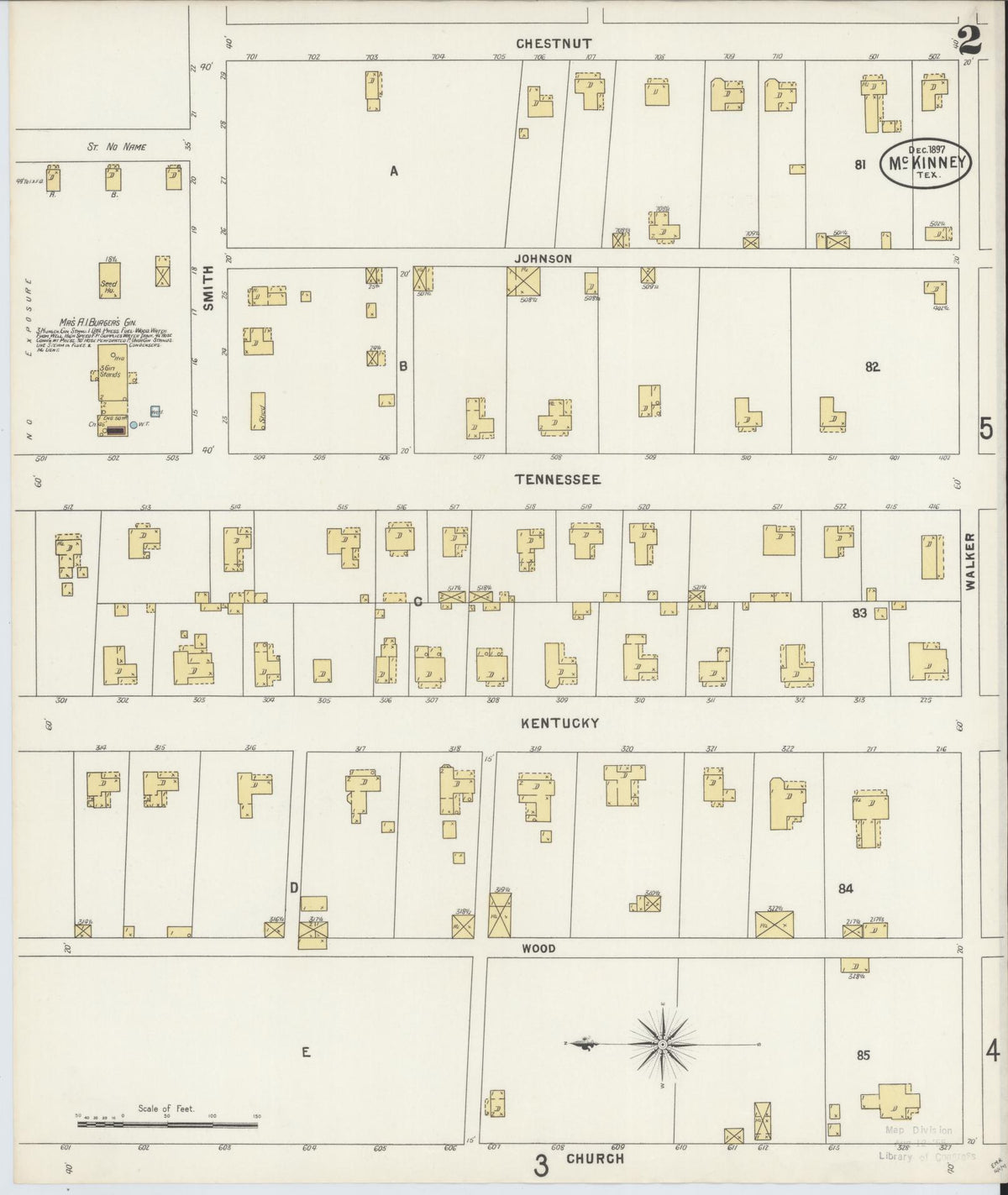 Sanborn Fire Insurance Map from McKinney, Collin County, Texas (1897), Sheet #0002 - Complete Map Set gallery image, historic Sanborn map, vintage wall art, Texas Texas
