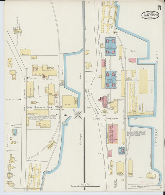 Sanborn Fire Insurance Map from Houghton, Houghton County, Michigan (1893), Sheet #0005 - Historic Sanborn Fire Insurance Map Print, vintage old map wall art, antique decor, genealogy gift, Michigan Michigan map