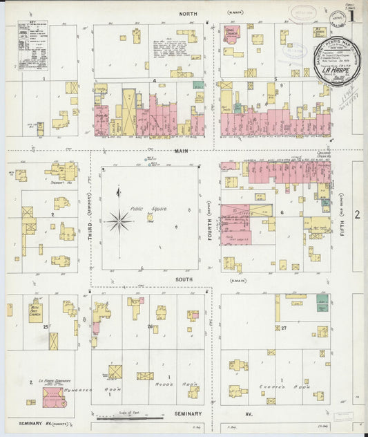 Sanborn Fire Insurance Map from La Harpe, Hancock County, Illinois (1898), Sheet #0001 - Historic Sanborn Fire Insurance Map Print, vintage old map wall art, antique decor, genealogy gift, Illinois Illinois map