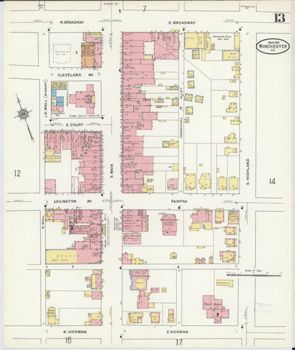 Sanborn Fire Insurance Map from Winchester, Clark County, Kentucky (1912), Sheet #0013 - Complete Map Set gallery image, historic Sanborn map, vintage wall art, Kentucky Kentucky