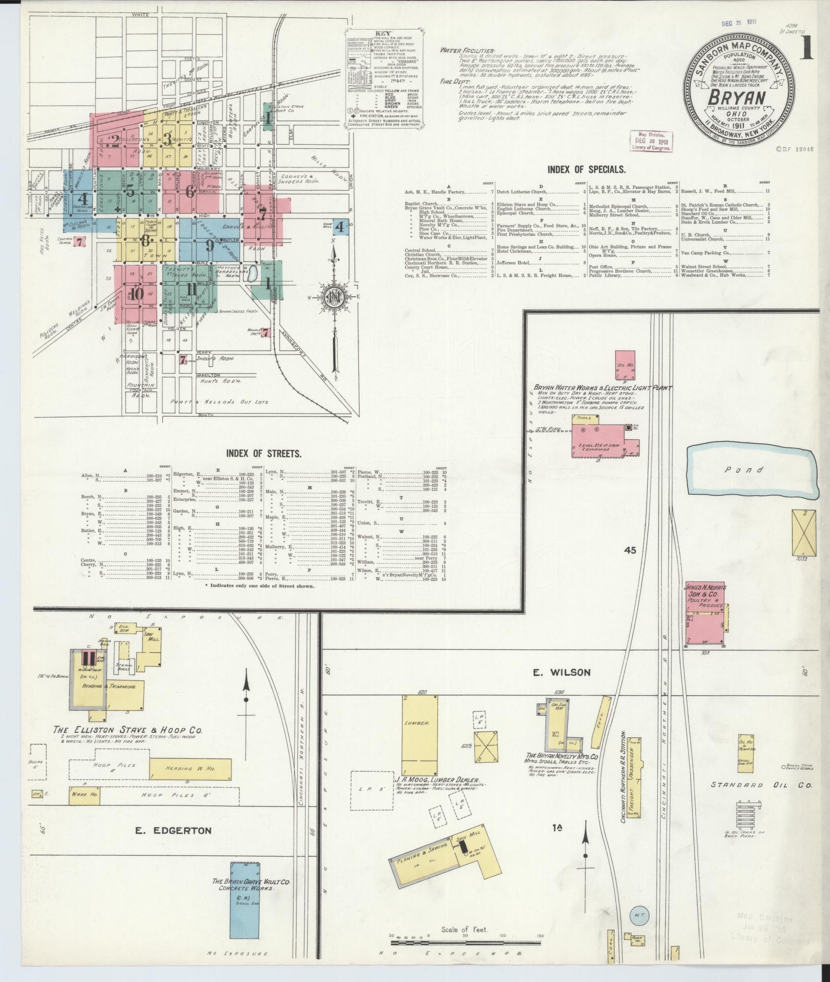 Sanborn Fire Insurance Map from Bryan, Williams County, Ohio (1911), Sheet #0001 - Complete Map Set gallery image, historic Sanborn map, vintage wall art, Ohio Ohio
