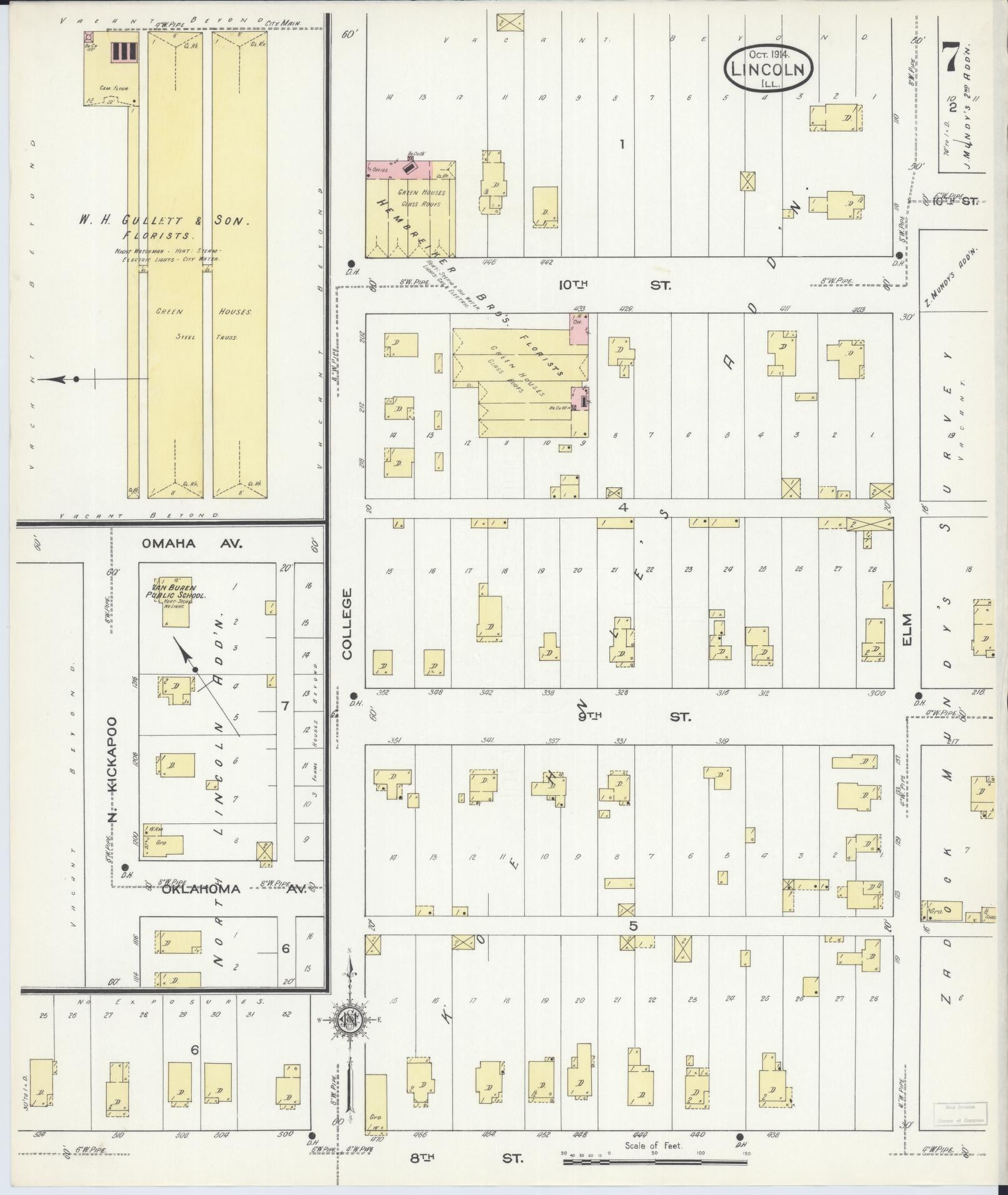 Sanborn Fire Insurance Map from Lincoln, Logan County, Illinois (1914), Sheet #0007 - Historic Sanborn Fire Insurance Map Print, vintage old map wall art, antique decor, genealogy gift, Illinois Illinois map