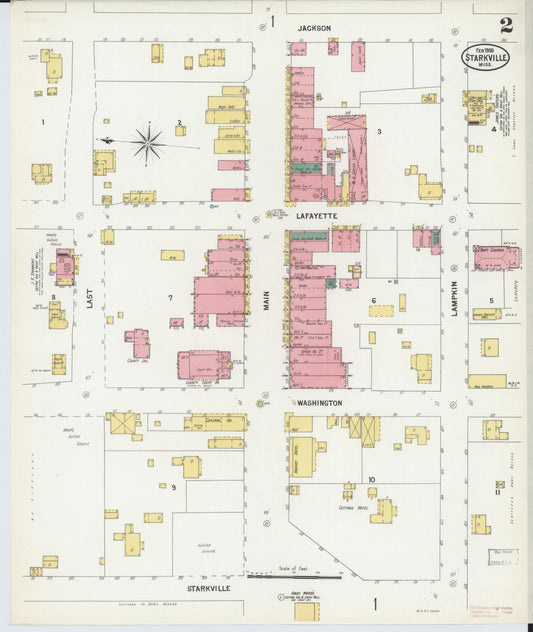 Sanborn Fire Insurance Map from Starkville, Oktibbeha County, Mississippi (1900), Sheet #0002 - Historic Sanborn Fire Insurance Map Print, vintage old map wall art, antique decor, genealogy gift, Mississippi Mississippi map