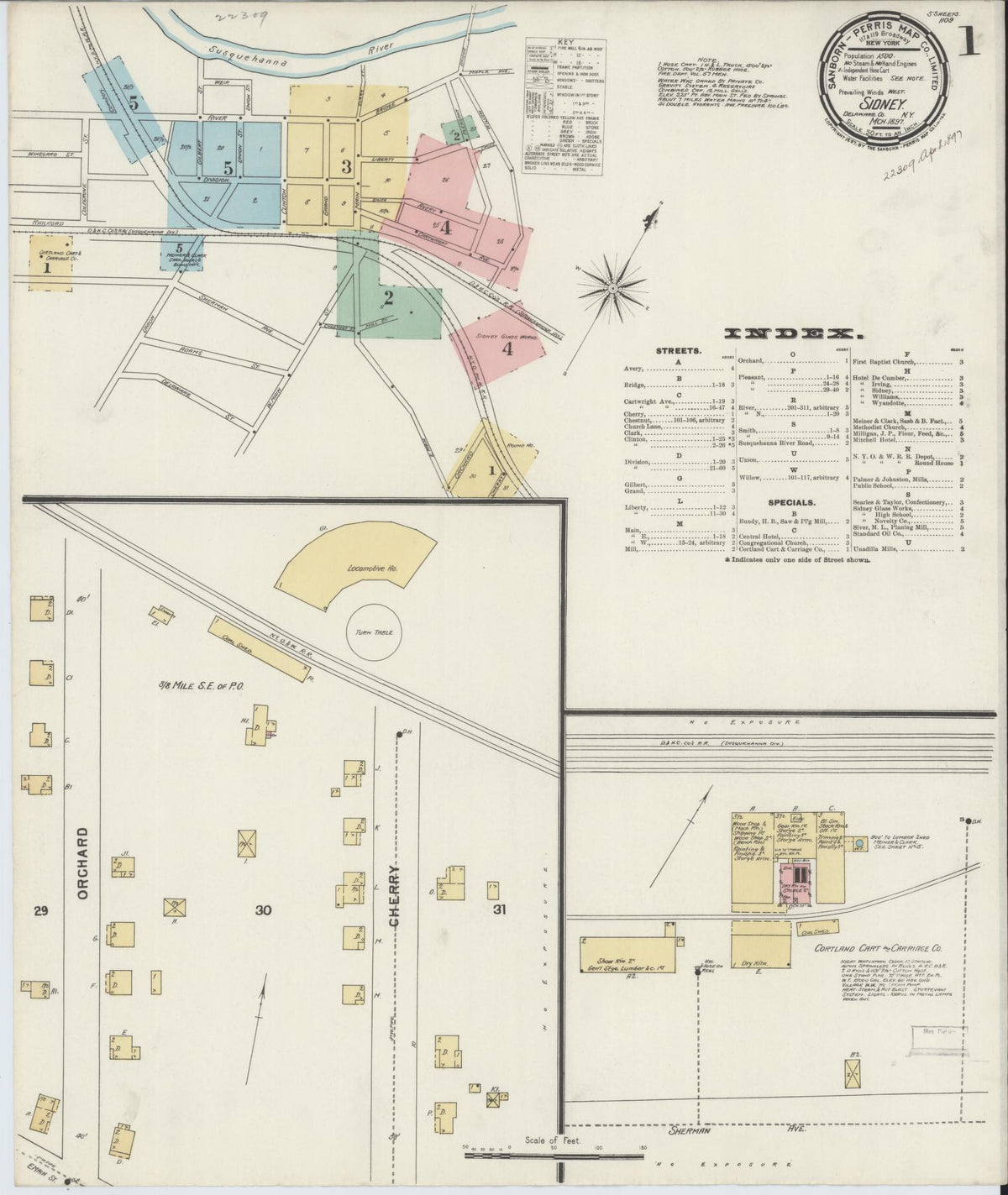 Sanborn Fire Insurance Map from Sidney, Delaware County, New York (1897), Sheet #0001 - Complete Map Set gallery image, historic Sanborn map, vintage wall art, New York New York