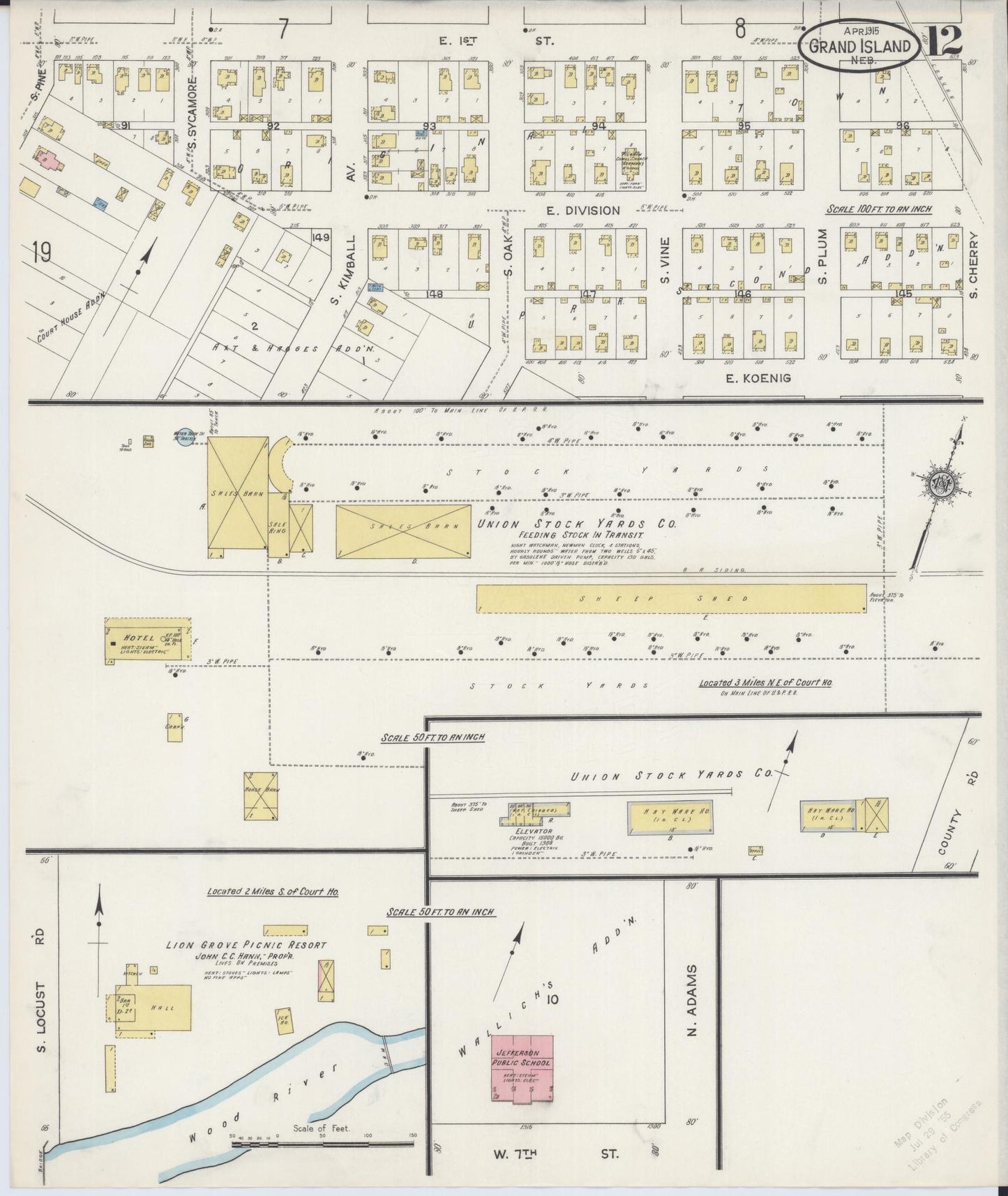 Sanborn Fire Insurance Map from Grand Island, Hall County, Nebraska (1915), Sheet #0012 - Historic Sanborn Fire Insurance Map Print, vintage old map wall art, antique decor, genealogy gift, Nebraska Nebraska map