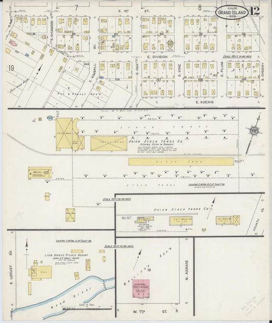 Sanborn Fire Insurance Map from Grand Island, Hall County, Nebraska (1915), Sheet #0012 - Historic Sanborn Fire Insurance Map Print, vintage old map wall art, antique decor, genealogy gift, Nebraska Nebraska map