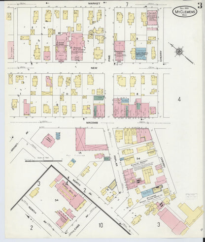 Sanborn Fire Insurance Map from Mount Clemens, Macomb County, Michigan (1909), Sheet #0003 - Historic Sanborn Fire Insurance Map Print, vintage old map wall art, antique decor, genealogy gift, Michigan Michigan map