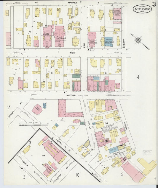 Sanborn Fire Insurance Map from Mount Clemens, Macomb County, Michigan (1909), Sheet #0003 - Historic Sanborn Fire Insurance Map Print, vintage old map wall art, antique decor, genealogy gift, Michigan Michigan map