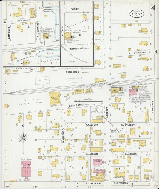 Sanborn Fire Insurance Map from Marion, Williamson County, Illinois (1900), Sheet #0006 - Historic Sanborn Fire Insurance Map Print, vintage old map wall art, antique decor, genealogy gift, Illinois Illinois map