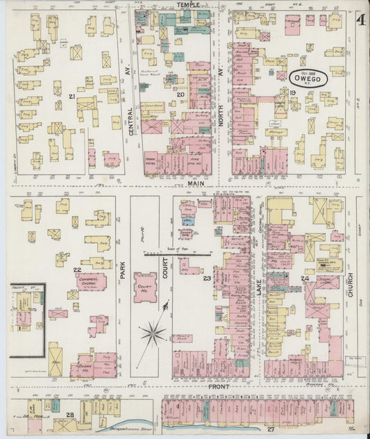 Sanborn Fire Insurance Map from Owego, Tioga County, New York (1888), Sheet #0004 - Historic Sanborn Fire Insurance Map Print, vintage old map wall art, antique decor, genealogy gift, New York New York map