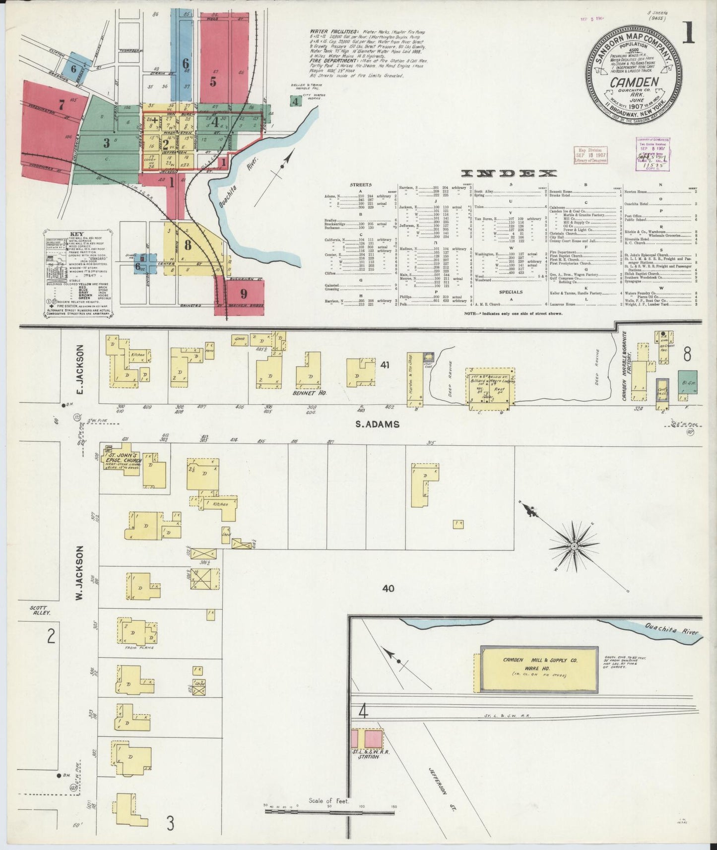Sanborn Fire Insurance Map from Camden, Ouachita County, Arkansas (1907), Sheet #0001 - Complete Map Set gallery image, historic Sanborn map, vintage wall art, Arkansas Arkansas