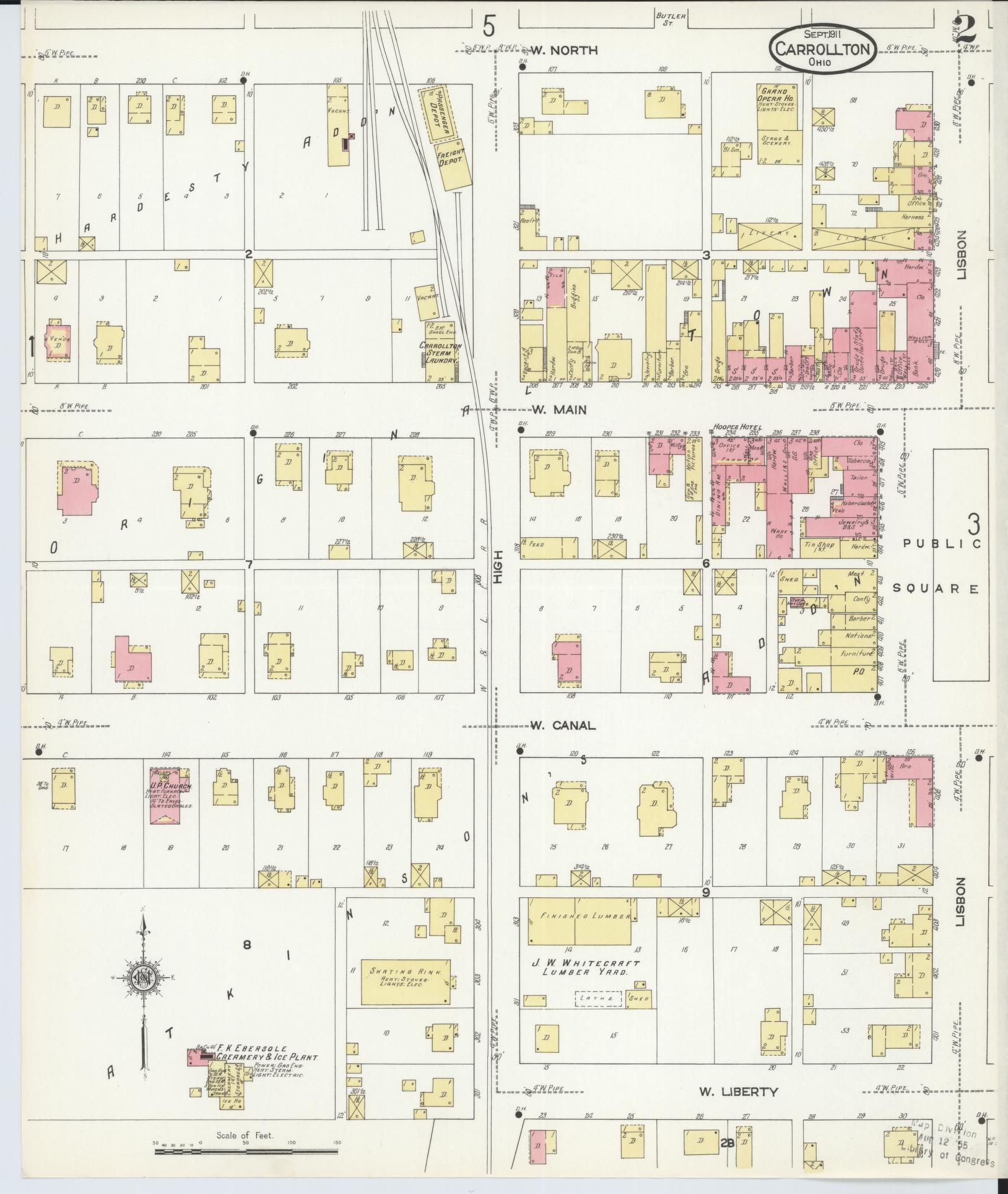 Sanborn Fire Insurance Map from Carrollton, Carroll County, Ohio (1911), Sheet #0002 - Historic Sanborn Fire Insurance Map Print, vintage old map wall art, antique decor, genealogy gift, Ohio Ohio map
