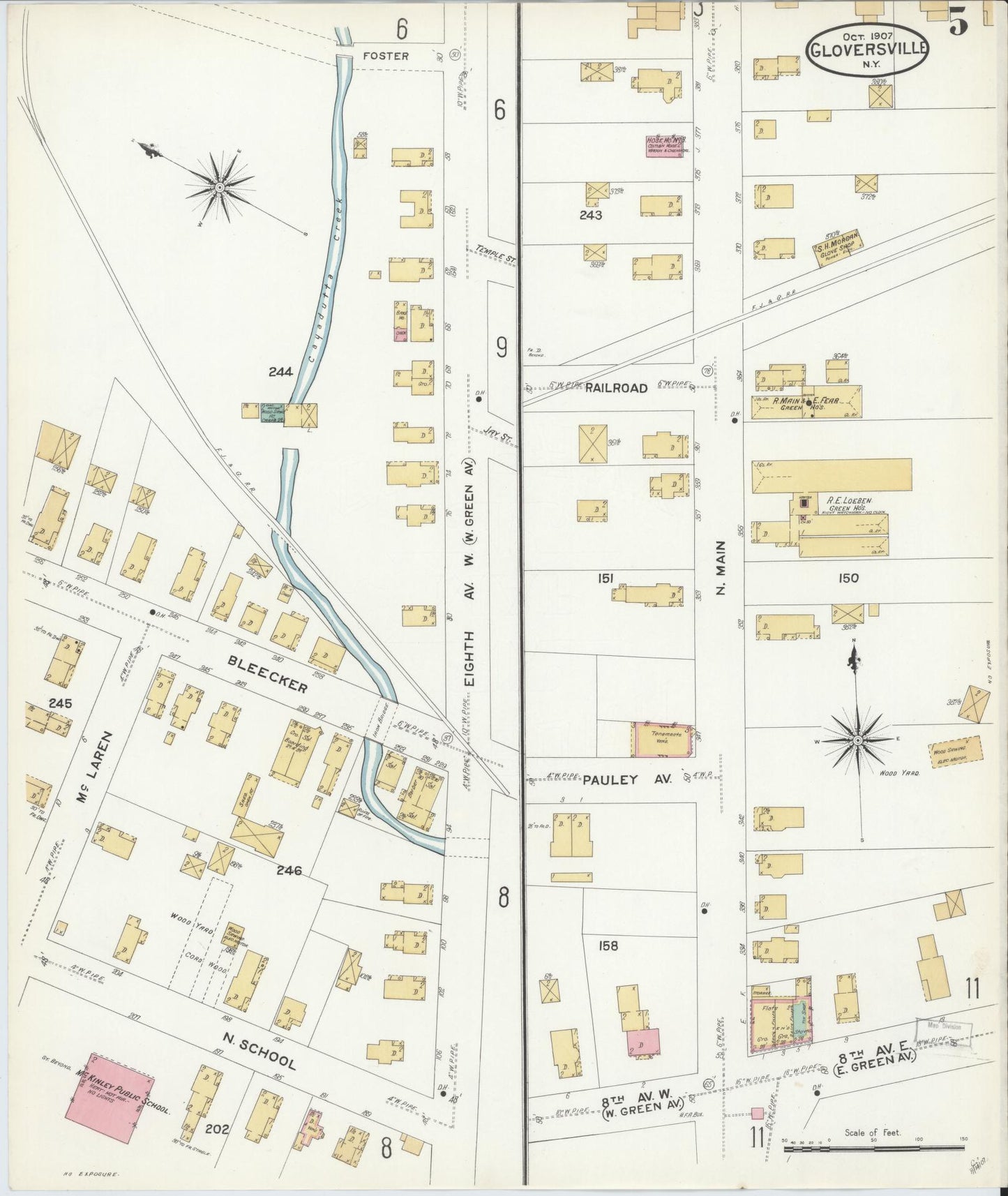 Sanborn Fire Insurance Map from Gloversville, Fulton County, New York (1907), Sheet #0005 - Complete Map Set gallery image, historic Sanborn map, vintage wall art, New York New York